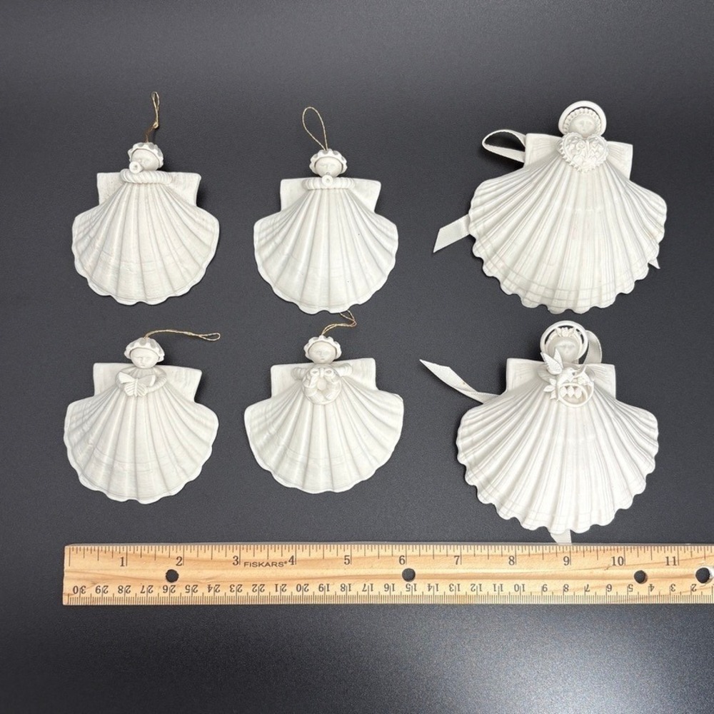 Margaret Furlong Seashell Angel Ornaments Set of 6 Coastal Christmas Nautical